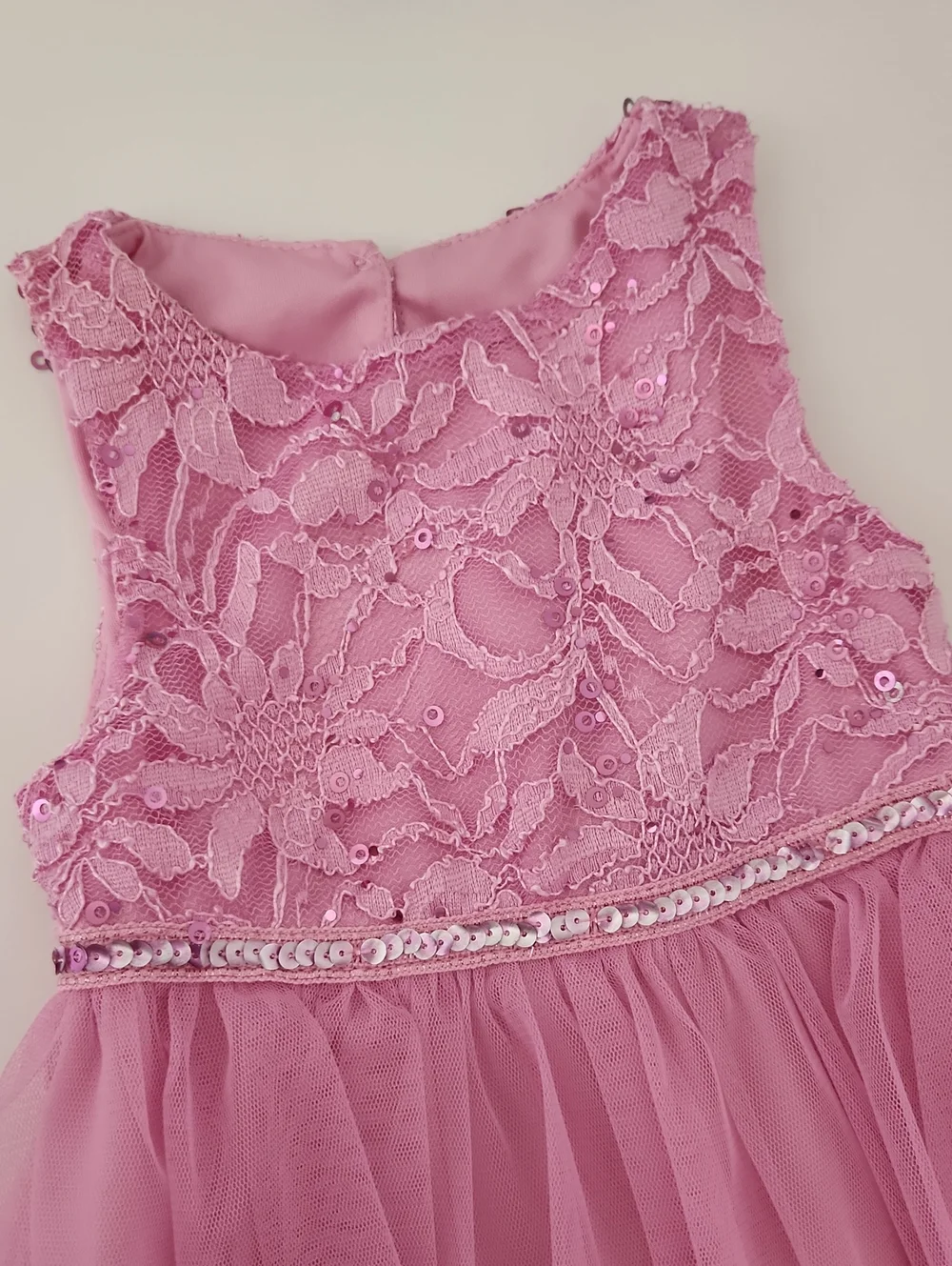 Girls Pink Lace & Tiered Tulle Party Dress